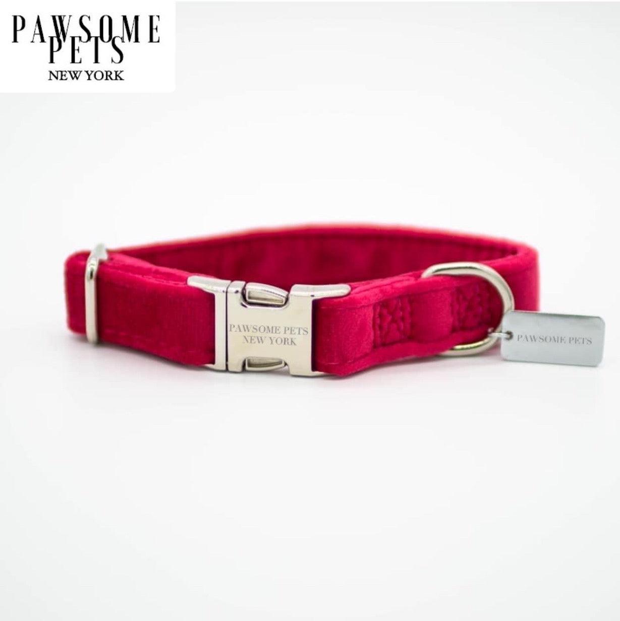 COLLIER POUR PETIT CHIEN ET CHAT - ROSE ROUGE VELOURS