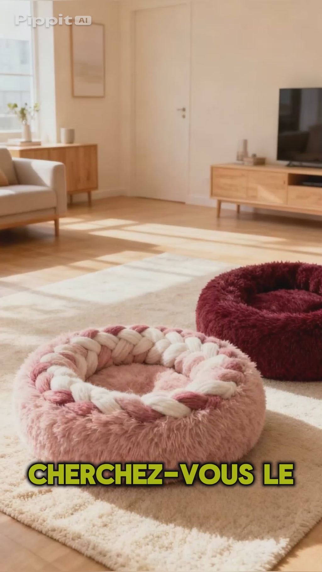 Panier rond pour chat, nid douillet et chaud pour chat, coussin moelleux et long.