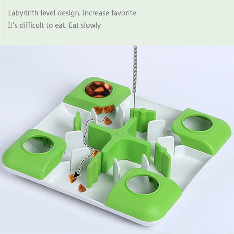 Jouet pour chat et chien : distributeur de friandises, baguette à plumes et labyrinthe amusant, jouet d'entraînement.